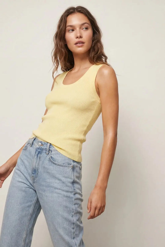 Débardeur jaune en maille côtelée sans manches avec encolure dégagée - One Size / jaune