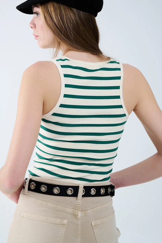 Débardeur rayé blanc avec verts - Tops