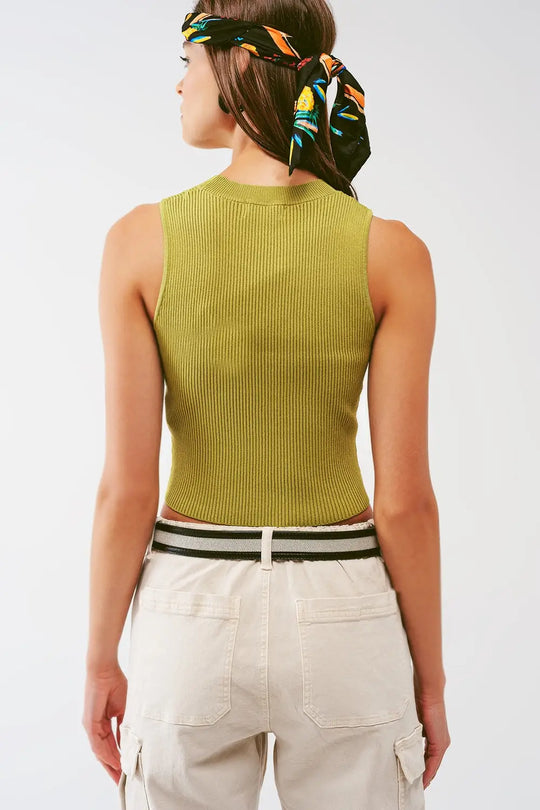 Débardeur tricoté en vert armée - Pulls