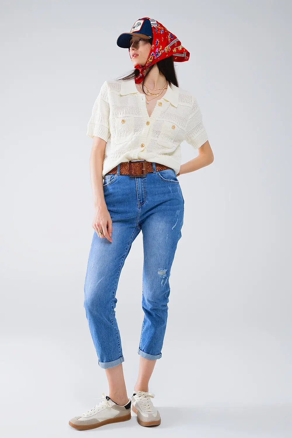 Denim Cropped Straight Legged Jeans - Jeans