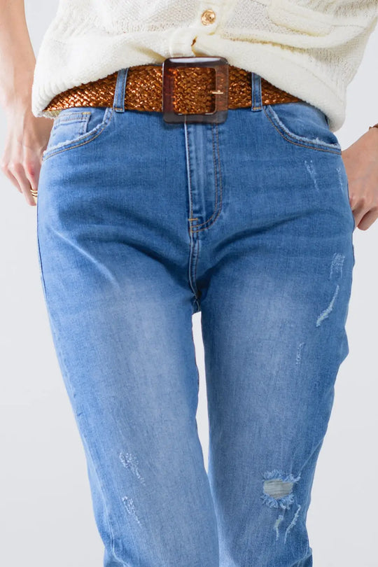 Denim Cropped Straight Legged Jeans - Jeans