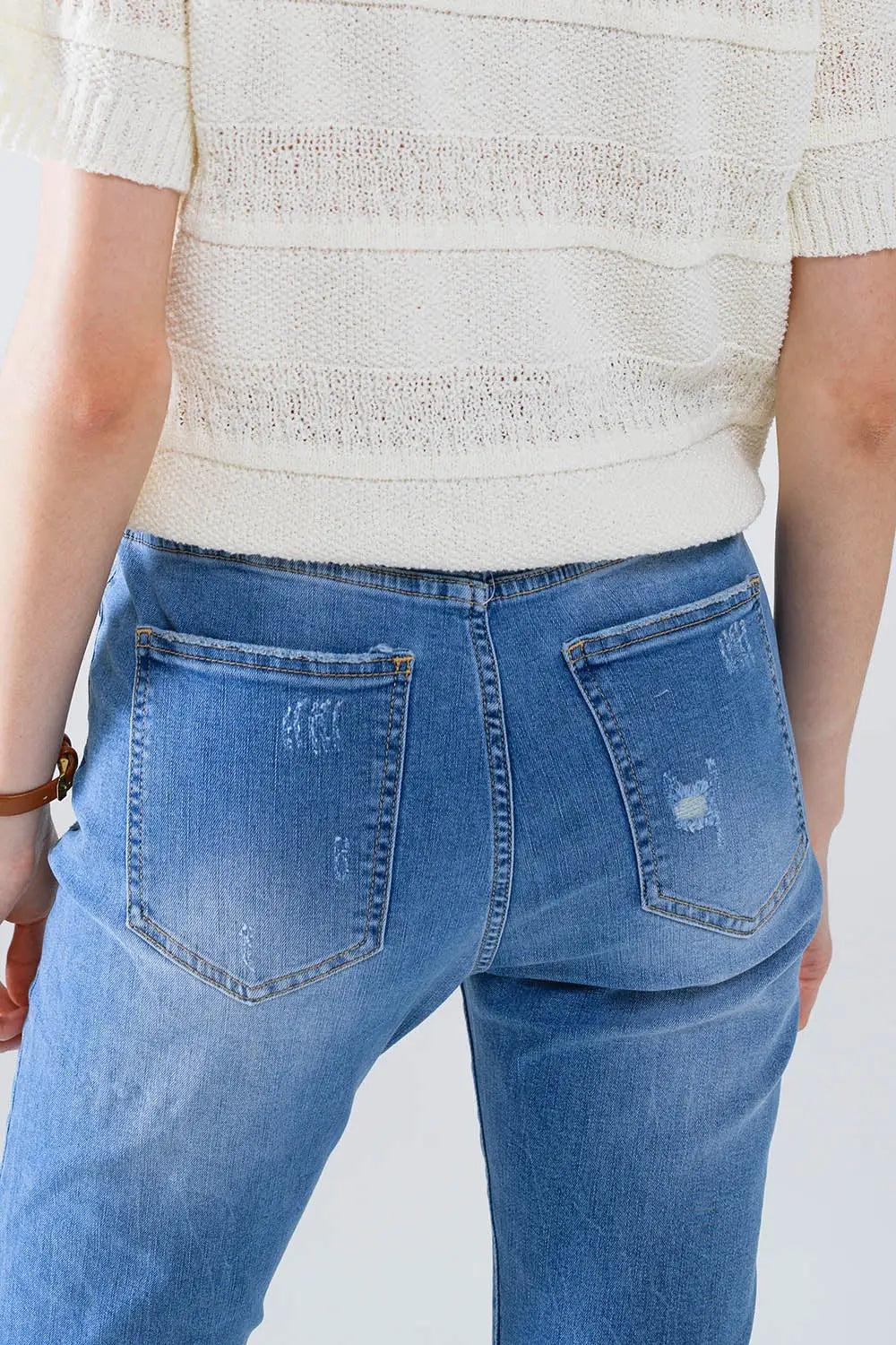 Denim Cropped Straight Legged Jeans - Jeans