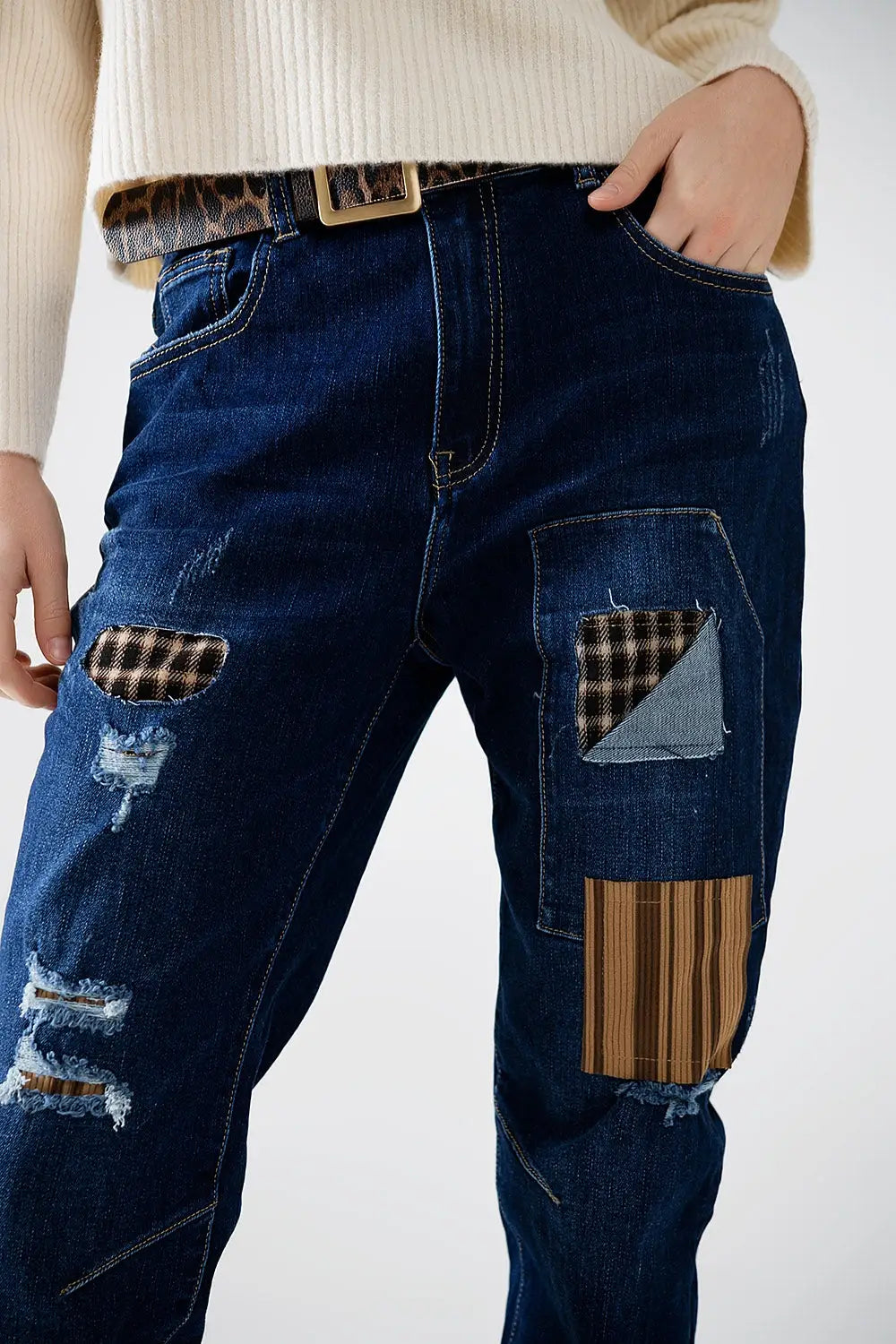 denim décontracté avec patchs - Pantalons