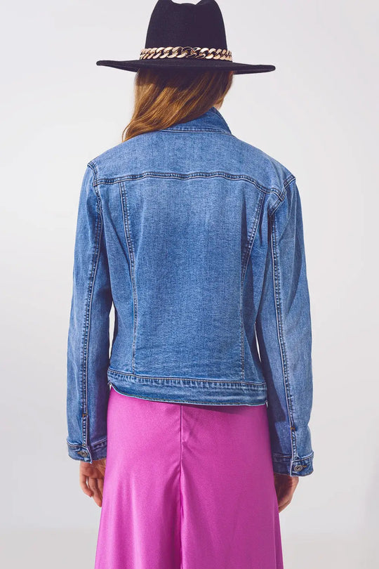 Denim jacket in light blue wash with sequin detail - Coats and Jackets
