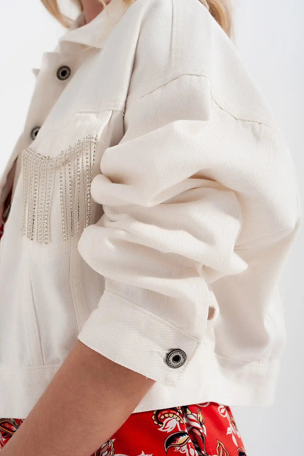 Denim jacket with diamante fringing in white - Coats and Jackets