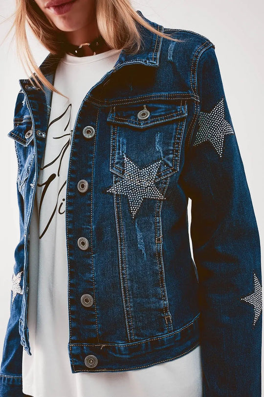 Denim jacket with star embellishment in midwash - Coats and Jackets