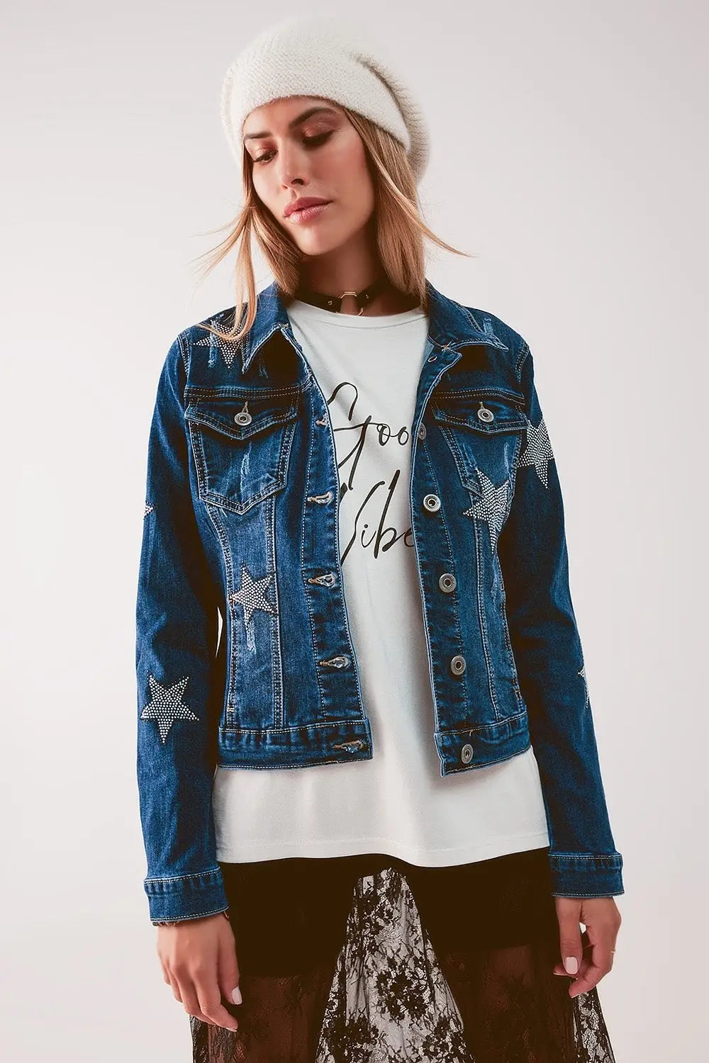 Denim jacket with star embellishment in midwash - Coats and Jackets