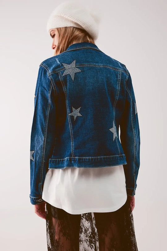 Denim jacket with star embellishment in midwash - Coats and Jackets