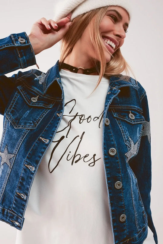 Denim jacket with star embellishment in midwash - Coats and Jackets
