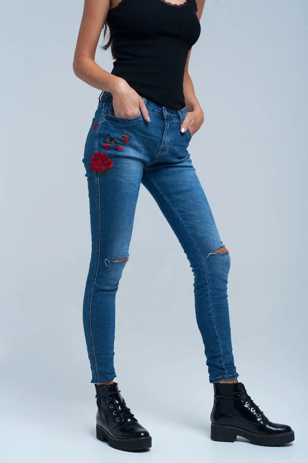 Skinny jean embroidered detail - Jeans