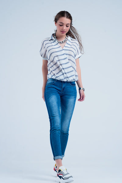 Denim jeans with blue side stripe