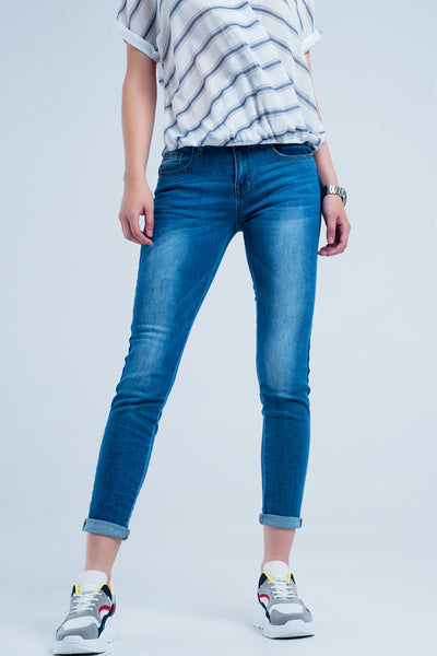 Denim jeans with blue side stripe