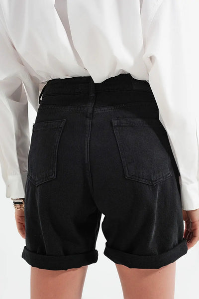 Denim mom shorts in black - Pants