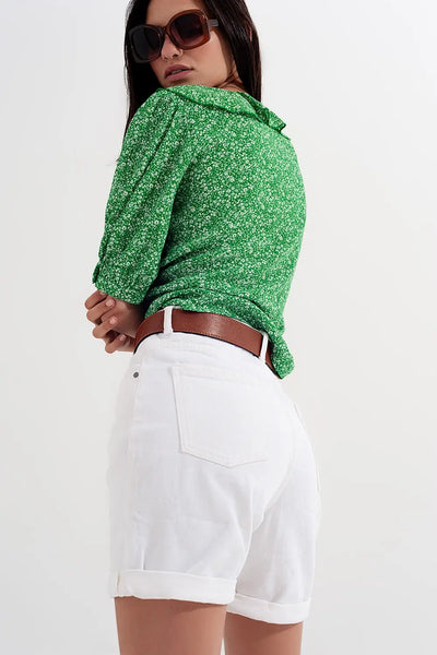 Denim mom shorts in white - Pants