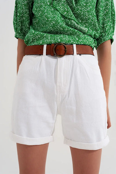 Denim mom shorts in white - Pants