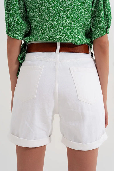 Denim mom shorts in white - Pants