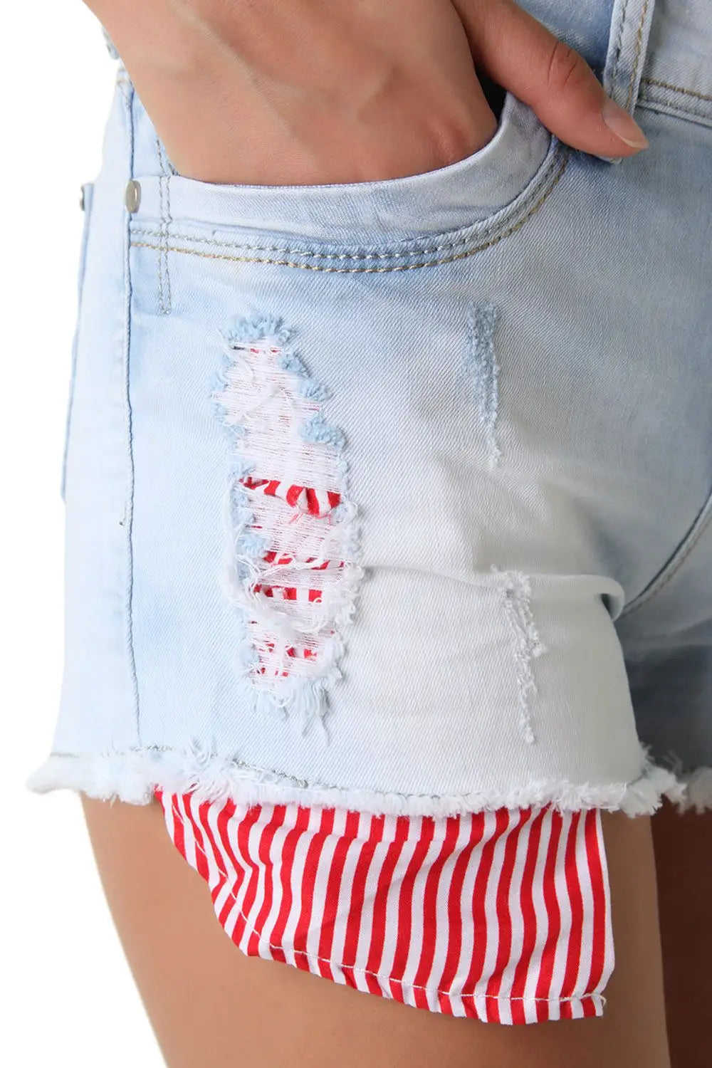 Denim short with pocket in stripe - Jeans