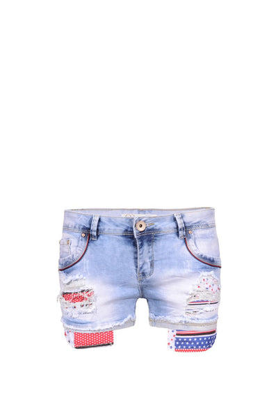 Denim short with pocket in stripe