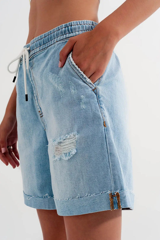 Denim shorts with elastic waist in wash blue - Jeans