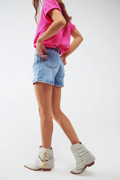 DenIm Shorts With Laminated Stars in Light Wash - Jeans