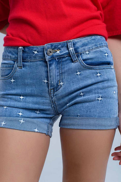 Q2 Denim shorts with stars detail