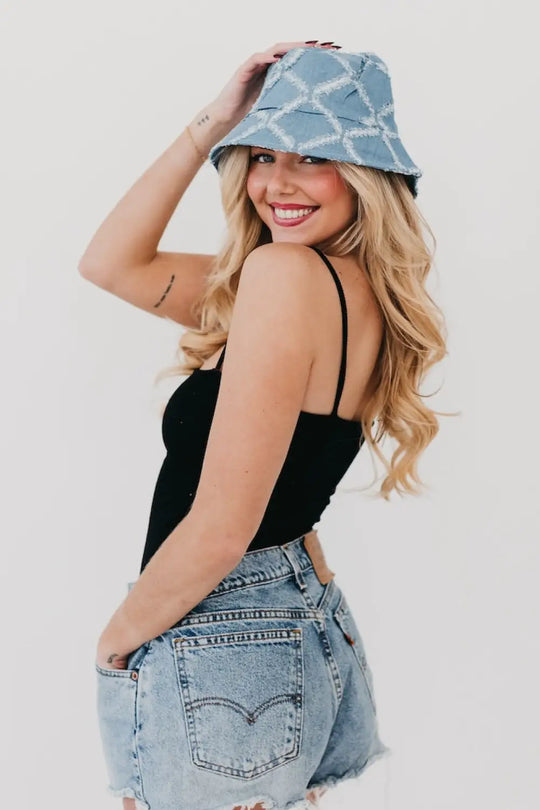 Diamond Print Bucket Hat - Blue - Bucket Hat