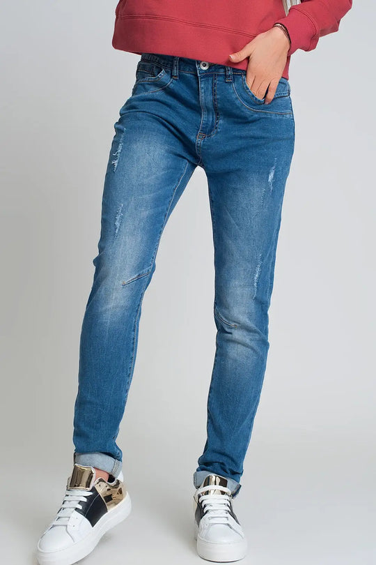 distressed boyfriend jeans blue denim - Jeans