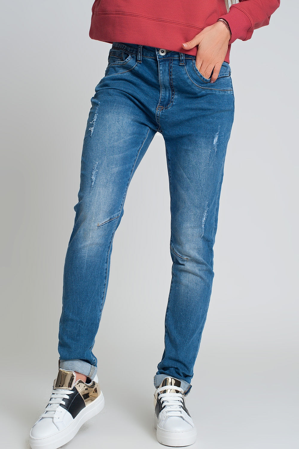 Q2 distressed boyfriend jeans  blue denim