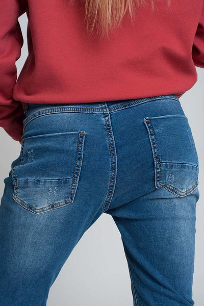 distressed boyfriend jeans blue denim - Jeans