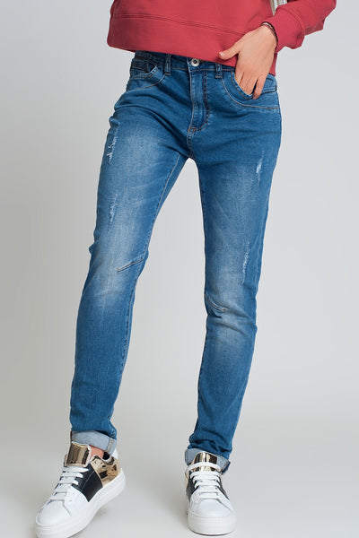 Q2 distressed boyfriend jeans  blue denim