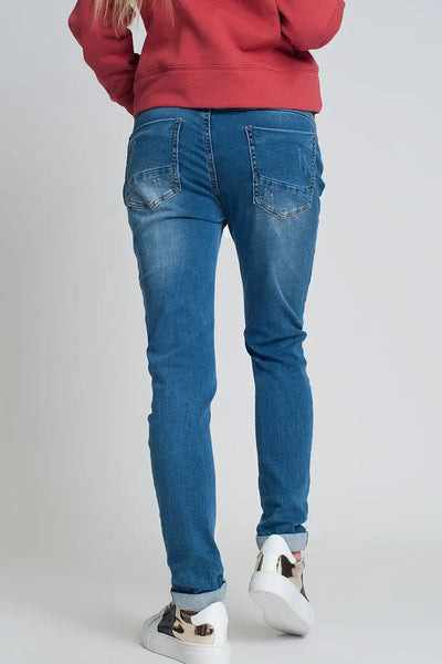 distressed boyfriend jeans blue denim - Jeans