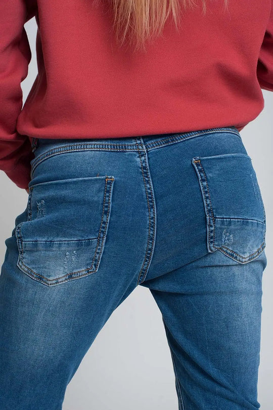 distressed boyfriend jeans blue denim - Jeans