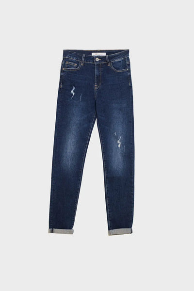 Distressed Dark Wash super Skinny Jeans In Stretch Denim - Jeans