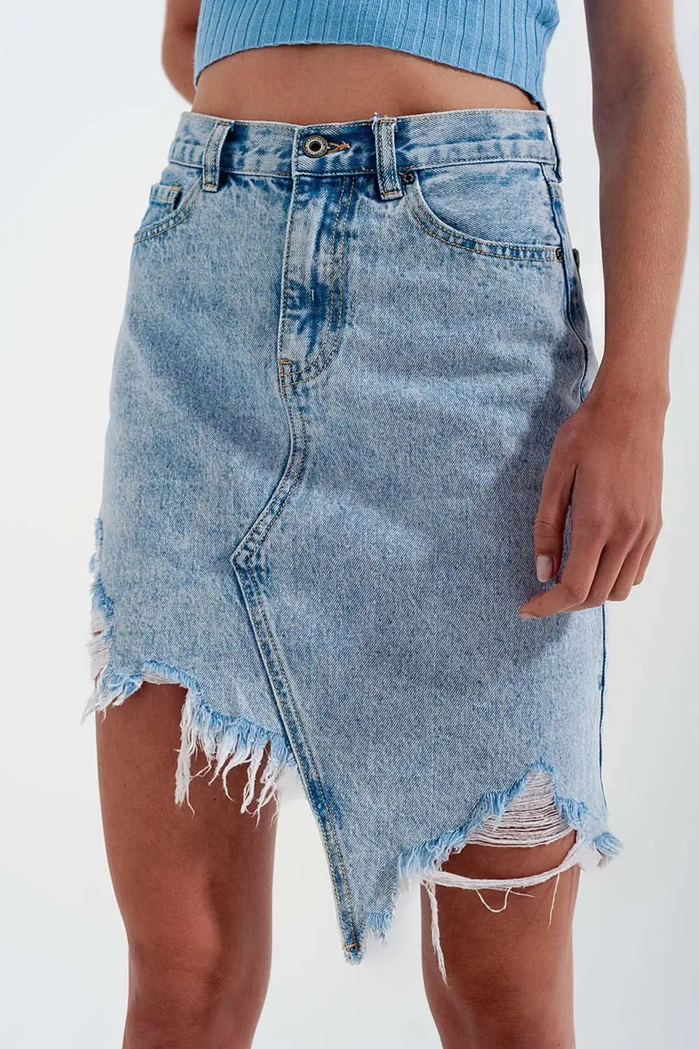 Distressed denim skirt in bleach wash - Skirts