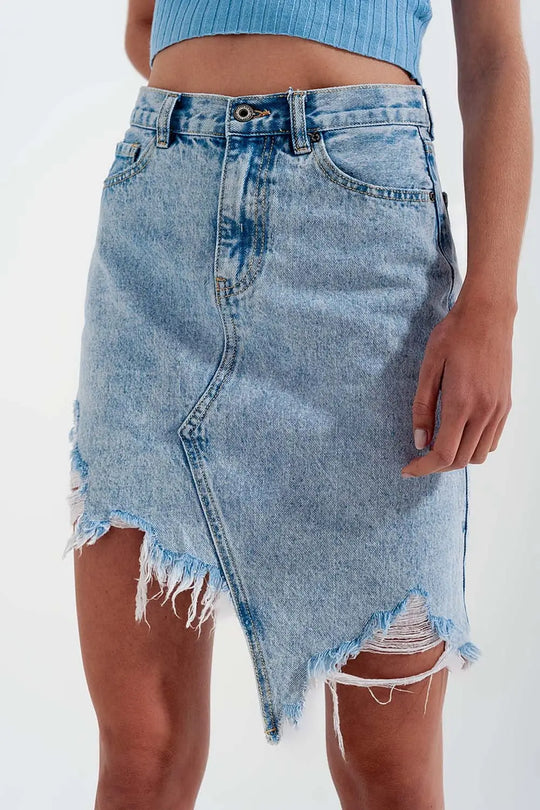Distressed denim skirt in bleach wash - Skirts