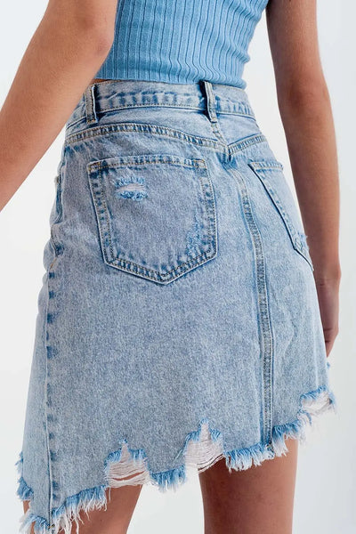 Distressed denim skirt in bleach wash - Skirts