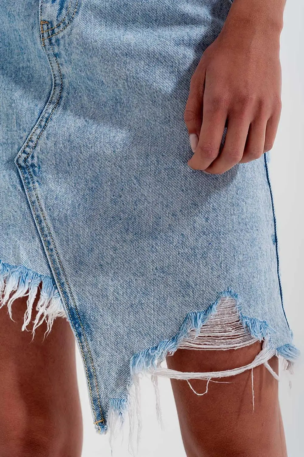Distressed denim skirt in bleach wash - Skirts