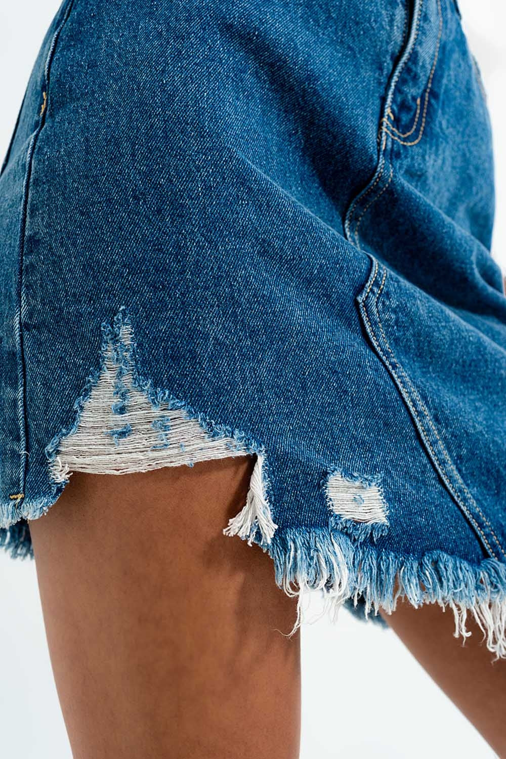 Distressed denim skirt in dark wash