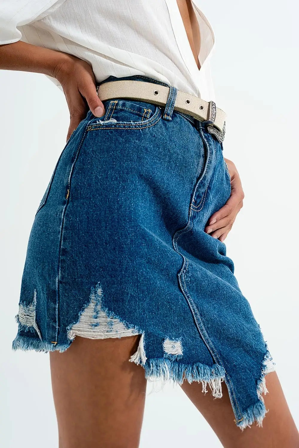 Distressed denim skirt in dark wash - Skirts