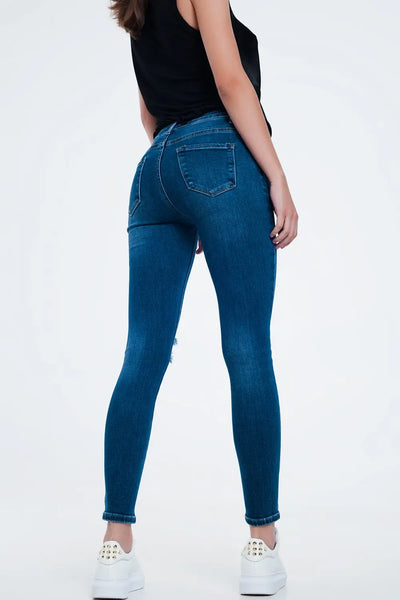 Distressed skinny fit jeans in mid wash - Jeans