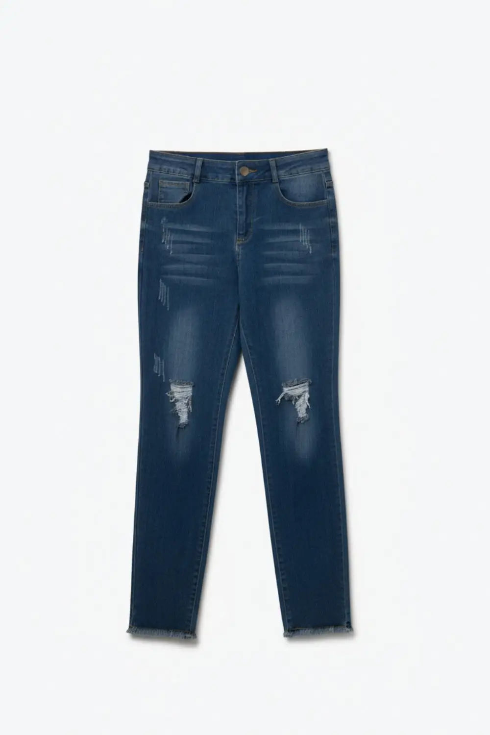 Distressed Skinny Jeans in Mid wash With Raw Edge - Jeans