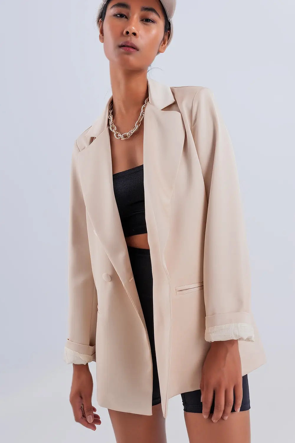 Double breasted satin blazer in beige - Coats and Jackets