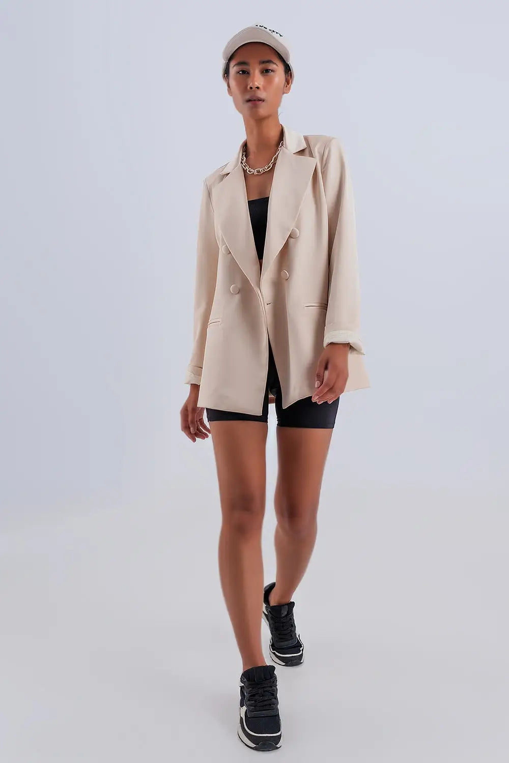 Double breasted satin blazer in beige - Coats and Jackets