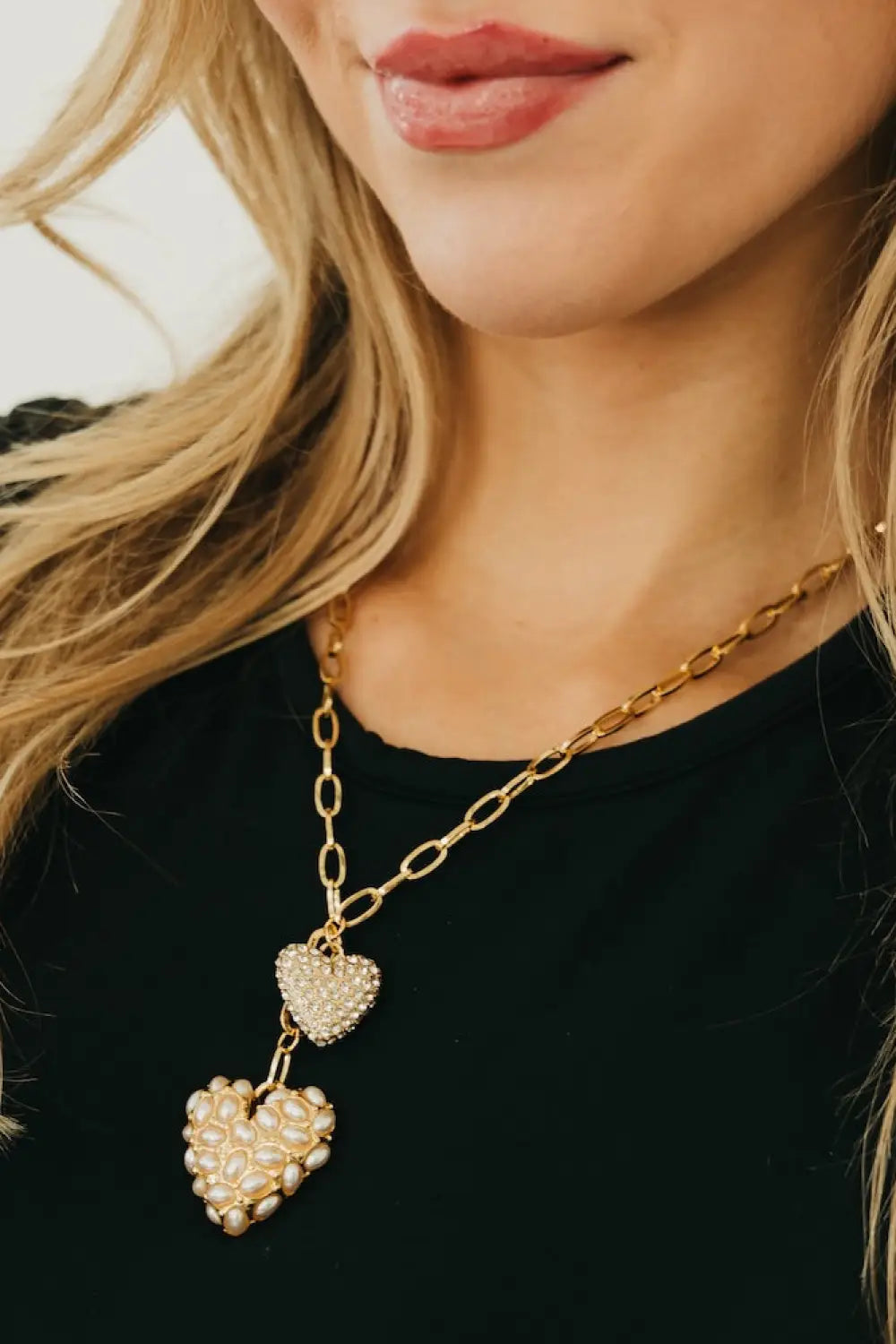 Double Take Pearl Heart Necklace - WATERPROOF - Necklace