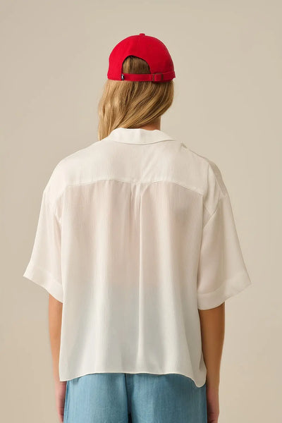 Draped Short Sleeve Blouse in White - Shirts