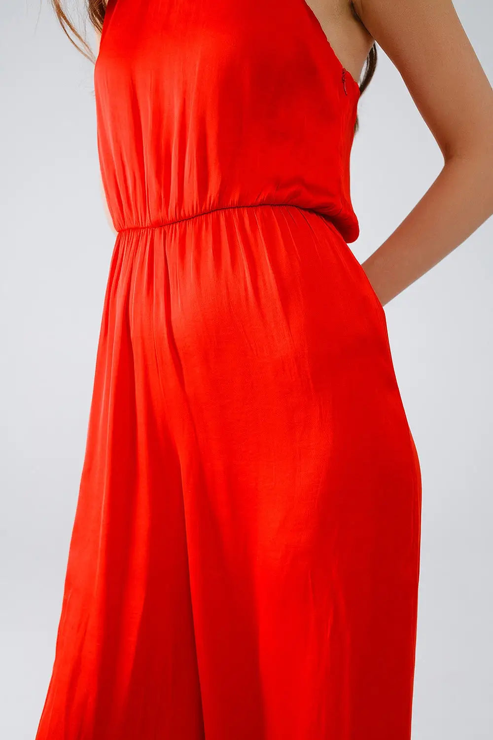 Drapped One Shoulder Jumpsuit With Cinched Waist In Red - Dresses