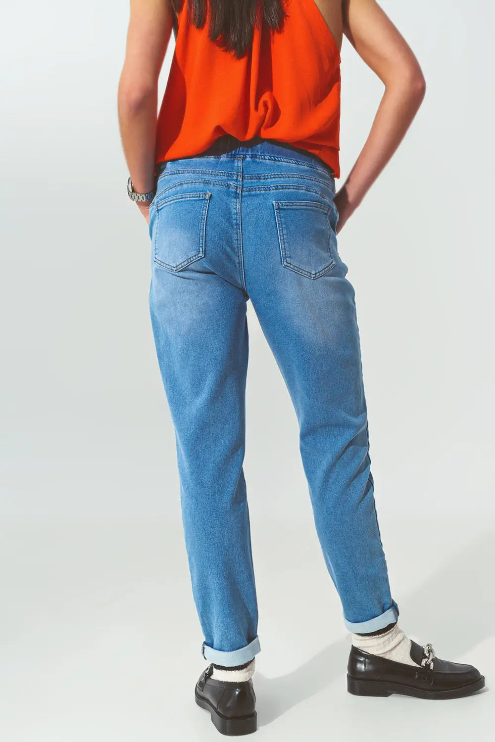 Drawstring Waist Jogger Jeans - Jeans