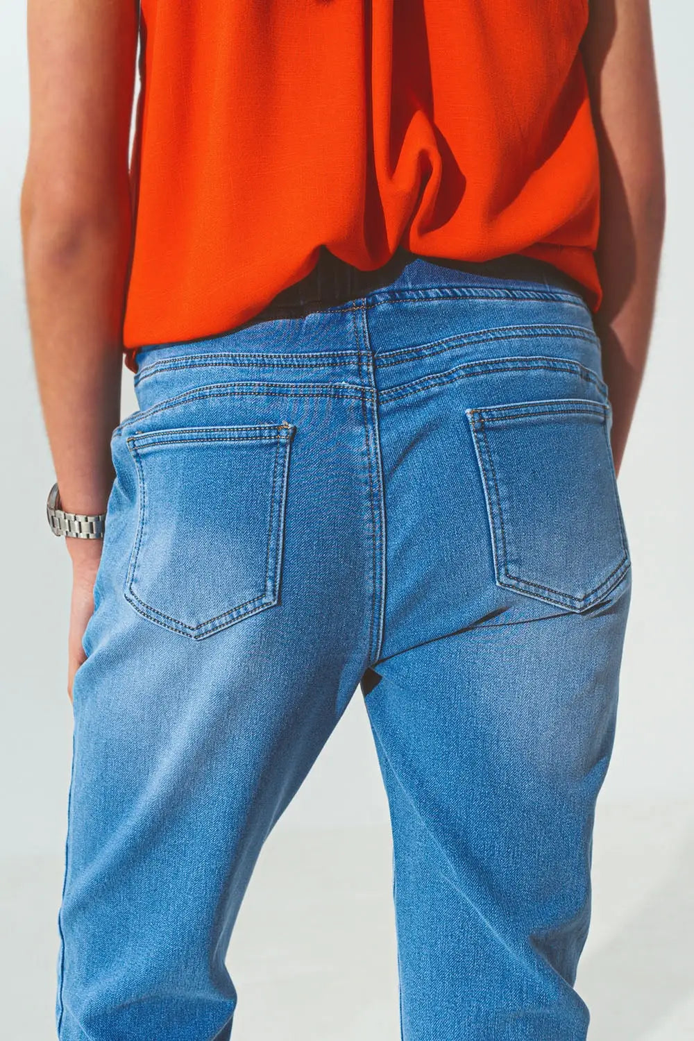 Drawstring Waist Jogger Jeans - Jeans