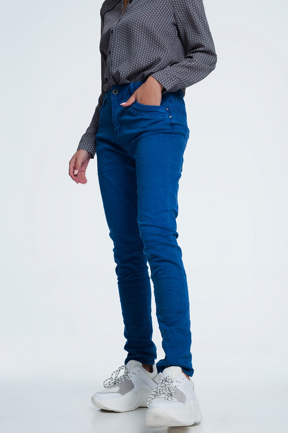 Drop crotch skinny jean in blue