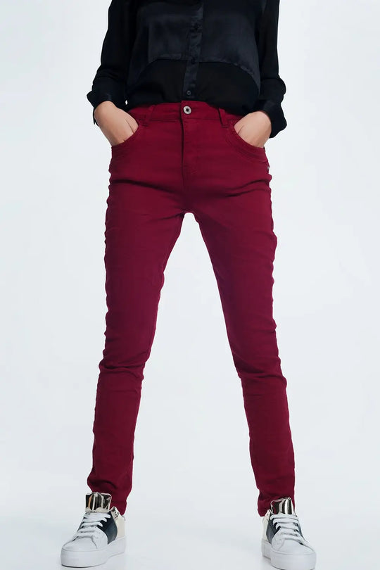 Drop crotch skinny jean in maroon - Jeans